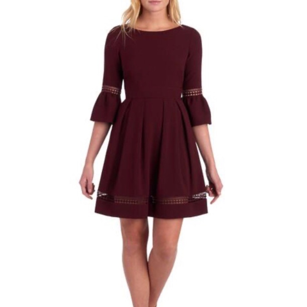 Designer Illusion Hemline Bell Sleeve Dress